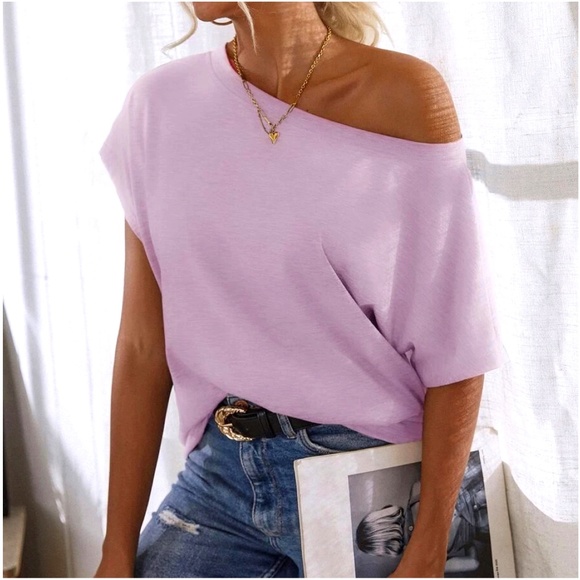Tops - Solid Batwing Sleeve Short Sleeve Top